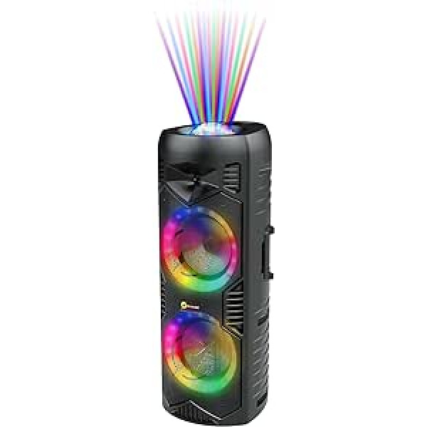 Let's Go Party 5150 Bluetooth mūzikas kaste: izcila ballīšu kaste ar 200 W 6 collu dubultajiem skaļruņiem — pārnēsājams karaoke skaļrunis ar bezvadu mikrofonu, 5 H atskaņošanas laiku, tālvadības pulti un gaismas šovu