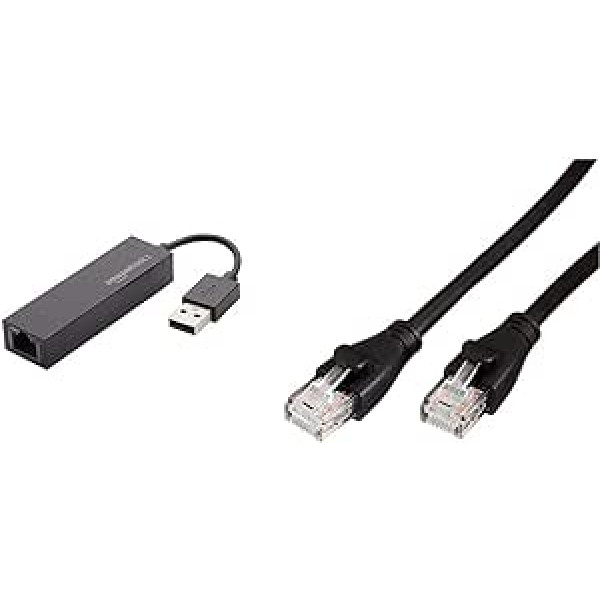 Amazon Basics Ethernet LAN Network Adapter USB 2.0 10/100Mbps & Ethernet Network Cable RJ45 Cat6 3m 1000Mbps