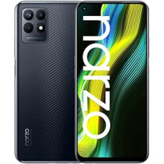 realme Narzo 50-4+128GB viedtālrunis, jaudīgs 5000mAh akumulators, Helio G96 spēļu procesors, īpaši šķidrs 120Hz displejs, 50MP AI trīskāršā kamera, 3 virzienu kartes slots, Speed Black