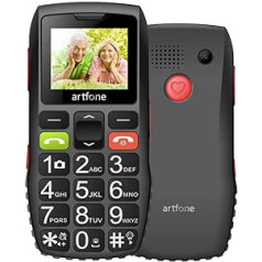 artfone C1 Mobile Phone for the Elderly, Big Buttons, Large Volume, SOS Function, Black