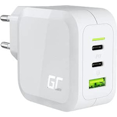 Green Cell White Charger PowerGaN PD 65W with 2x USB-C PD 1x USB-A QC 3.0 Power Supply with GaN Tech, Wall Charger Compatible with PPS, Samsung AFC, for Laptops, MacBook, iPhone, Nintendo Switch,