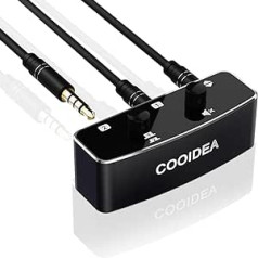 cooidea 3,5 mm ligzdas audio slēdzis 2(1)-In-1(2)-out ar izslēgšanas pogu, 2/3/4-pin savietojamība (TS TRS TRRS), HiFi audio slēdzis personālajam datoram, tālrunim, klēpjdatoram, austiņām