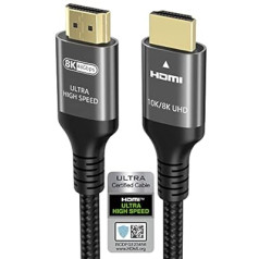 10K 8K 4K HDMI Cable 2m, Certified 1ms 48 Gbps, Ultra High Speed HDMI 2.1 Cable, 4K 120Hz 144Hz 8K 60Hz ARC eARC DTS:X Dolby Atmos Dynamic HDR HDCP2.3, Compatible with Macs, Soundbars, PS5, Xbox, Gaming PCs