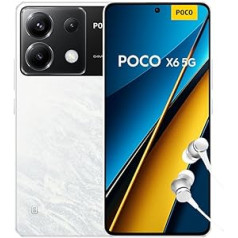 Poco X6 5G viedtālrunis, 12 + 256 GB mobilais tālrunis bez līguma, 120 Hz 6,67 collu 1,5 K AMOLED displejs, 64 MP OIS trīskāršā kamera, 5100 mAh, 67 W turbo uzlāde, divas SIM kartes, balts