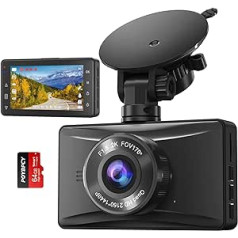 Automašīnas kamera, 2K QHD, Dash Cam Car, Nakts redzamības automašīnas kamera, Dash Cam, ar 64G SD karti, 3 collu IPS ekrāns, WDR, 170° platleņķis, cilpas ierakstīšana, G sensors, kustības noteikšana, stāvēšanas režīms