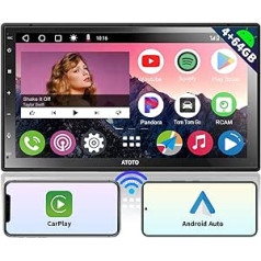 ATOTO A6PP 4G + 64G Android Car Radio Double Din, 7 collu QLED skārienekrāns, iebūvētas video ierīces, DAB+ radio Dual Bluetooth, bezvadu CarPlay un Android Car, WiFi/BT/USB piesaiste, MirrorLink,