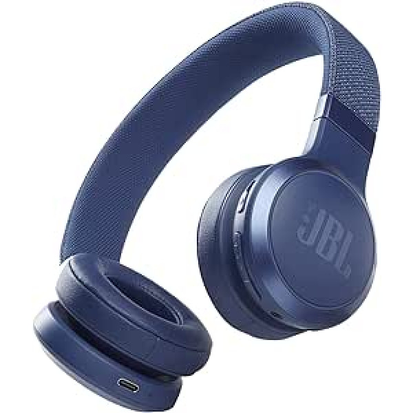 JBL Live 460NC bezvadu uz auss uzliekamas Bluetooth austiņas zilā krāsā — ar trokšņu slāpēšanu un balss palīgu — līdz pat 50 stundām mūzikas baudīšanas