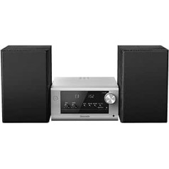 Panasonic SC-PM704EG-S Compact Micro HiFi stereo sistēma ar CD, DAB+/FM radio, USB un Bluetooth, 80 W skaļruņi, basu kontrole, sudraba krāsa