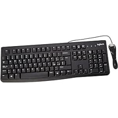 Logitech K120 biznesa vadu tastatūra operētājsistēmai Windows un Linux, USB ports, Silent Touch, izturīga, necaurlaidīga, tastatūras statīvs, itāļu QWERTY izkārtojums