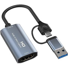 Uztveršanas karte, 4K 1080P USB uz HDMI video tveršanas karte, 60 FPS Full HD spēļu tveršanas karte, video tveršanas ierīce tiešraides straumēšanai un video ierakstīšanai darbam ar slēdzi, PS4, Xbox, OBS, DSLR, kamera, dators