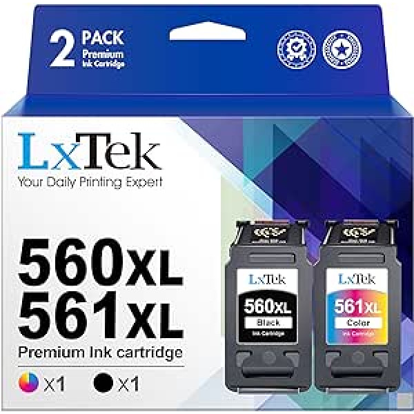 LxTek tintes rezerves kasetne PG-560XL CL-561XL, atjaunota kasetne Canon Pixma TS5350, TS7450, TS5351, TS5352, TS5353, TS7451 (1 melns, 1 krāsa)