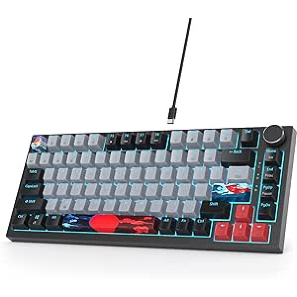 SOLIDEE 75% mechanical gaming keyboard, hot-swappable keyboard with red switch, RGB backlight, 82 keys TKL keyboard, PBT compact NKRO keyboard with volume control (82 daggers)