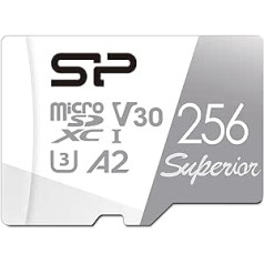 Silicon Power 256GB Superior Micro SDXC UHS-I (U3), V30 4K A2, saderīga ar GoPro Hero 9 liela ātruma MicroSD karti ar adapteri