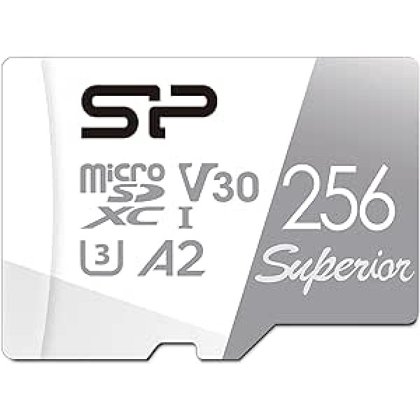 Silicon Power 256GB Superior Micro SDXC UHS-I (U3), V30 4K A2, Compatible with GoPro Hero 9 High Speed MicroSD Card with Adapter