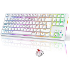 TECURS mehāniskā tastatūra — spēļu tastatūra bezvadu programmējama 80% TKL QWERTZ ar sarkanu slēdzi, RGB apgaismojums, multivides taustiņi, mehāniskā tastatūra iPhone/PC/Mac/PS4/PS5, balta