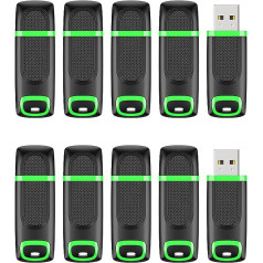 KEXIN USB Stick 64 GB Pack of 10 USB 2.0 Sticks with Cap Green