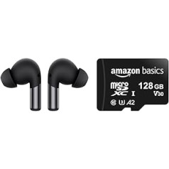 ONEPLUS Buds Pro 2 — bezvadu austiņas ar akumulatora darbības laiku līdz 39 stundām un Amazon Basics — MicroSDXC atmiņas karte, 128 GB, ar SD adapteri, A2, U3, maksimālais lasīšanas ātrums 100 MB/s, melns