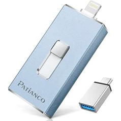 512 GB USB atmiņa iPhone MFi sertificētam, Patianco USB 3.0 Stick Lightning, USB C ārējā atmiņa iPhone, iPad, iOS, OTG, Android viedtālrunim, planšetdatoram, Mac, personālajam datoram, trīs vienā, zils