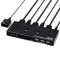 HDMI KVM slēdzis 2 portu, 4K @ 60 Hz HDMI USB KVM slēdzis 2 datoriem. Kopīgojiet vienu monitoru, tastatūras peles printera skeneri, atbalsta YUV RGB 4:4:4 HDCP 2.3