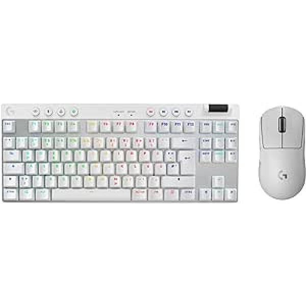 Logitech G PRO X TKL LIGHTSPEED bezvadu spēļu tastatūra + Logitech G PRO X Superlight 2 Lightspeed bezvadu spēļu pele, PC, Mac, QWERTZ vācu izkārtojums, balts