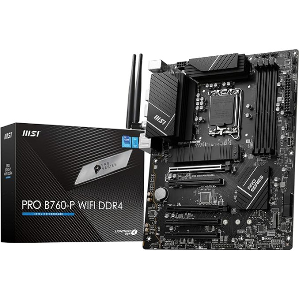 MSI PRO B760-P WiFi DDR4 mātesplate, ATX — atbalsta Intel 12. un 13. paaudzes kodolu procesorus, LGA 1700 — DDR4 atmiņas palielināšana 5333+MHz/OC, PCIe 4.0 x16 sloti, M.2 Gen4 sloti, 2.5G 6E