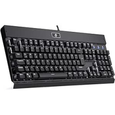 Mehāniskā spēļu tastatūra EagleTec KG010, LED balts apgaismojums, 104 taustiņi, ar brūniem slēdžiem datoru spēlētājiem un birojam, vācu QWERTZ (melns)