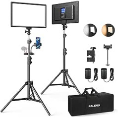 RALENO LED Video Camera Light, Pack of 2, 384 LED Soft Video Light with 79 Inch Adjustable Tripod Handbag, 3200-5600K Two-Tone Brightness (0-100%), Dimmable CRI95 for YouTube Photography Studio Set