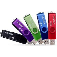 USB Stick Enuoda Rotate Metal Multi-Coloured High Speed USB 2.0 Flash Drive Pack (Red, Green, Black, Blue, Purple) 5 x 32 GB