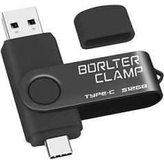 BorlterClamp Type C USB Stick 512 GB, 2 in 1 OTG Memory Stick USB 3.0 Double Port USB C zibatmiņas disks Android viedtālrunim Samsung S10/S9/S8, Huawei, planšetdatoriem un datoriem (melns)