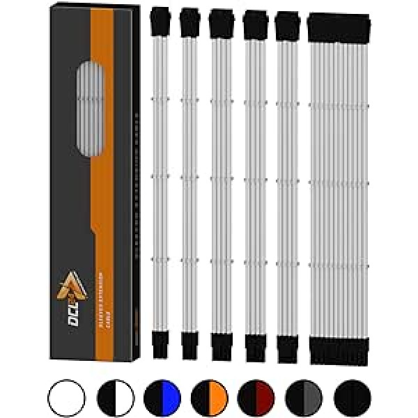 dcl24.de 30 cm piedurknes kabeļa datora pagarinātāju komplekts, balts barošanas avotam, GPU/CPU, barošanas bloka kabeļa pagarinātāji ar kabeļu ķemmēm, piedurknes kabeļa datora kabeļa modifikācijas komplekts