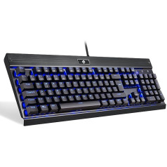 EagleTec KG010 spēļu tastatūra LED zila apgaismota mehāniskā tastatūra zila slēdzis PC Gamer Office USB kabelis 104 taustiņi Ergonomisks alumīnija dizains (vācu QWERTZ izkārtojums)