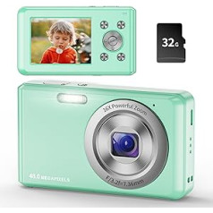 Digitālā kamera, HD 1080P fotokamera Kompakta kamera ar 32 GB karti, 50 MP kamera, 2,4 collu LCD 16x digitālā tālummaiņas digitālā kamera bērniem, meitenēm, pusaudžiem, zēniem, iesācējiem (zaļa)