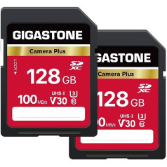 Gigastone Camera Plus 128GB SDXC Memory Card 2-Pack up to 100MB/s for Canon Sony Nikon Olympus Digital Cameras 4K UHD Video Recording UHS-I U3 V30 Class 10 with 2 Mini Cases