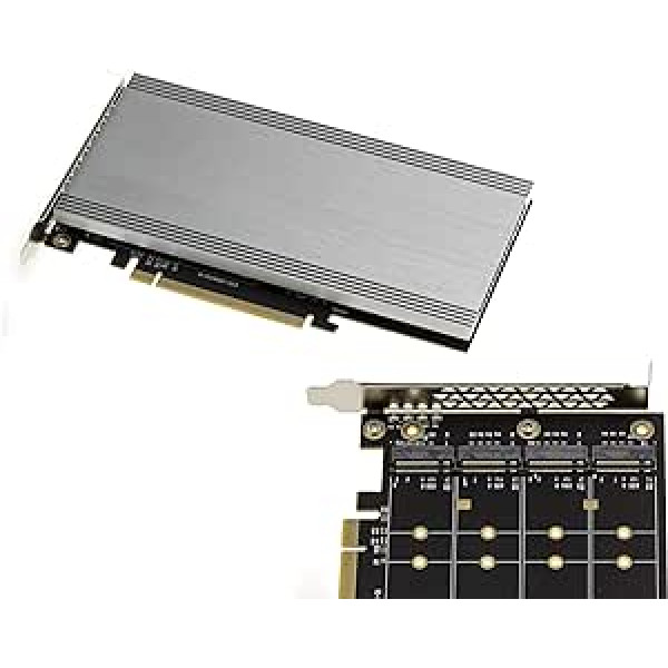 KALEA-INFORMATIQUE PCIe x16 M2 kontrollera karte 4 M.2 NVMe M atslēgas SSD ar mikroshēmojumu 2824, saderīga ar bezbifurkācijas un bifurkācijas režīmiem