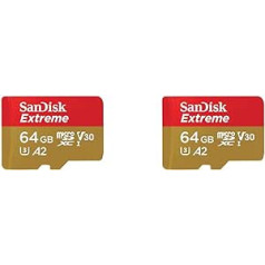 SanDisk Extreme microSDXC UHS-I Memory Card 64 GB + Adapter (for Smartphones, Action Cameras and Drones, A2, C10, V30, U3, 170 MB/s Transmission, RescuePRO Deluxe) (Pack of 2)