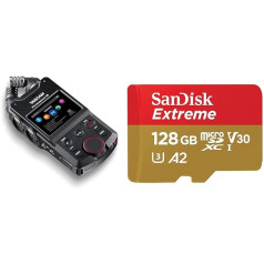 Tascam Portacapture X6 — augstas izšķirtspējas rokas vairāku celiņu ierakstītājs un SanDisk Extreme microSDXC UHS-I atmiņas karte 128 GB