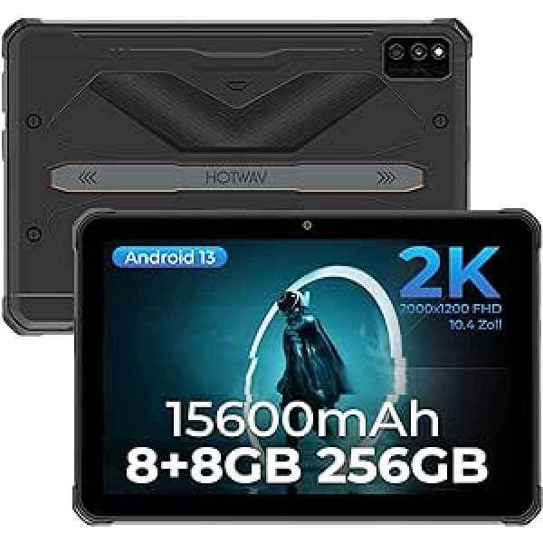 HOTWAV R6 Ultra Outdoor planšetdators, Android 13 2K FHD+ 10,4 collu 15600 mAh planšetdators, astoņkodolu 16 (8+8) GB RAM + 256 GB ROM + 2 TB paplašināms, 16MP + 16MP kamera IP6G8/PC69/5K4Gal.