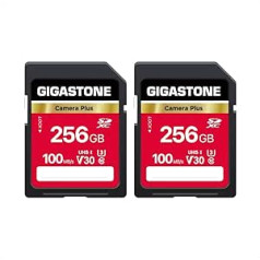 Gigastone Camera Plus 256 GB SDXC atmiņas karte līdz 100 MB/s Canon Sony Nikon Olympus digitālajām kamerām 4K UHD video ierakstīšana UHS-I U3 V30 Class 10 ar 2 mini futrāļiem