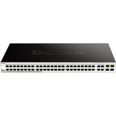 D-Link DGS-1210-48/E 48 portu viedais pārvaldītais gigabitu slēdzis (48 x 10/100/1000 Mbit/s, 4 šķiedru SFP/kombinētās pieslēgvietas, bez ventilatora un enerģijas taupīšanas) — tikai ES strāvas kabelis