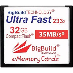 eMemoryCards 32GB īpaši ātra 35MB/s CF atmiņas karte, kas saderīga ar Canon 10D/20D/30D/40D/50D/1D/1Ds/5D/5Ds/7D Mark I/II/III/IV, Nikon D, Olympus E, Sony Alpha, Leica S kameras