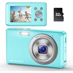 Digitālā kamera, HD 1080P fotokamera Kompakta kamera ar 32 GB karti, 50 MP kamera, 2,4 collu LCD 16x digitālā tālummaiņas digitālā kamera bērniem, meitenēm, pusaudžiem, zēniem, iesācējiem (zilā krāsā)