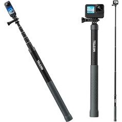 TELESIN 120 cm oglekļa šķiedras pašbildes nūja Monopoda pagarinātājs GoPro Hero Max 12 11 10 9 8 7 Series Insta360 X3, ONE X2, ONE R, ONE X, DJI Action 3 kamerām