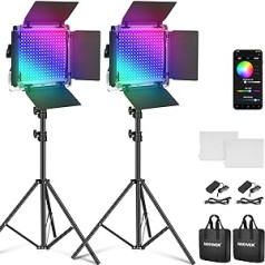 NEEWER 2 x 660 PRO RGB LED video gaismas panelis ar statīva statīvu komplekta lietotņu vadība 360° pilnkrāsu video apgaismojums 50W aptumšojams 3200~5600K CRI97+ kameras videogaisma