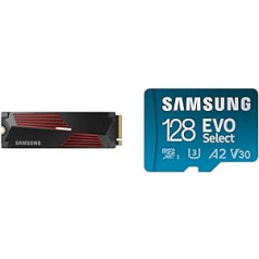 Samsung 990 PRO NVMe M.2 SSD ar dzesētāju un EVO Select microSD karte + SD adapteris, 128 GB, atmiņas karte viedtālrunim un planšetdatoram, UHS-I U3, Full HD, 130 MB/s lasīšana, MB-ME128KA/EU