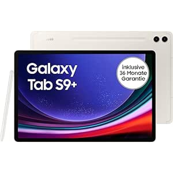 Samsung Galaxy Tab S9+ Android planšetdators, Wi-Fi, 512 GB / 12 GB RAM, MicroSD kartes slots, t.sk. S pildspalva, bez Simlock bez līguma, bēša -