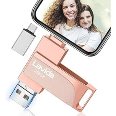 USB Stick 256 GB for Phone, Levida Memory Stick, Photo Stick, External Memory 4 in 1, Photo Stick 3.0, Flash Drive for Mobile Phone, iOS, Android, Pad, Laptop, PC (Mobile Memory, Automatic Photo