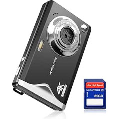 CCN digitālā kamera, 48MP 1080P FHD fotokamera ar 3,0 collu ekrānu, 16x digitālā tālummaiņa, pārnēsājama kompaktkamera ar 32GB TF karti, USB kabelis, pusaudžiem, pieaugušajiem, iesācējiem, melns