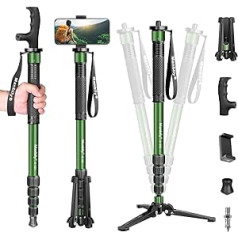 Manbily Camera Monopod with Stand and Aluminium Walking Stick Handle, 5 Sections up to 180 cm, Hiking Poles, Travel Monopod, Portable, Compact, Lightweight with Feet, Max 10 kg, DSLR Camera, Video