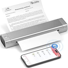 Betife pārnēsājamais mobilais printeris A4 Bluetooth mini printeris ceļojumiem, bezvadu termoprinteris bez kasetnēm Atbalsta termopapīru 210 x 297 mm, saderīgs ar Android iOS Mac (sudraba)