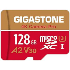 Gigastone [5 gadu bezmaksas datu atkopšana] 128 GB Micro SD karte, 4K Camera Pro, līdz 100/50 MB/s, MicroSDXC atmiņas karte Gopro Drone DJI slēdzim, A2 V30 U3 + adapteris